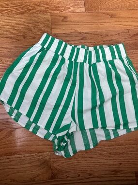 Show Me Your MuMu Green & White Vertical-Stripe Athletic Shorts